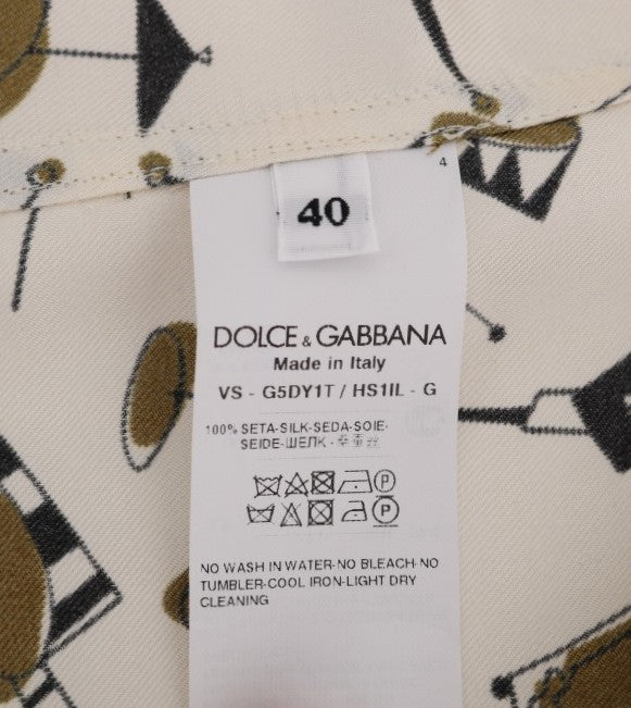 Dolce & Gabbana Weißes Seidenhemd mit JAZZ-Motivdruck